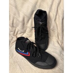 Feiyue Black Canvas High Top Sneakers Shoes Red Blue Stripe Mens Size 13M